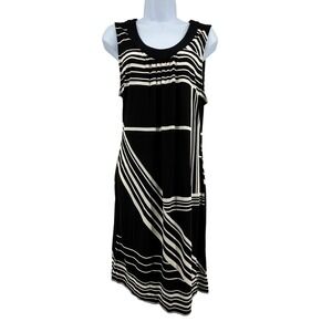 Banana Republic Shift Dress Petite L Black White Geometric Stripe Sleeveless Mod